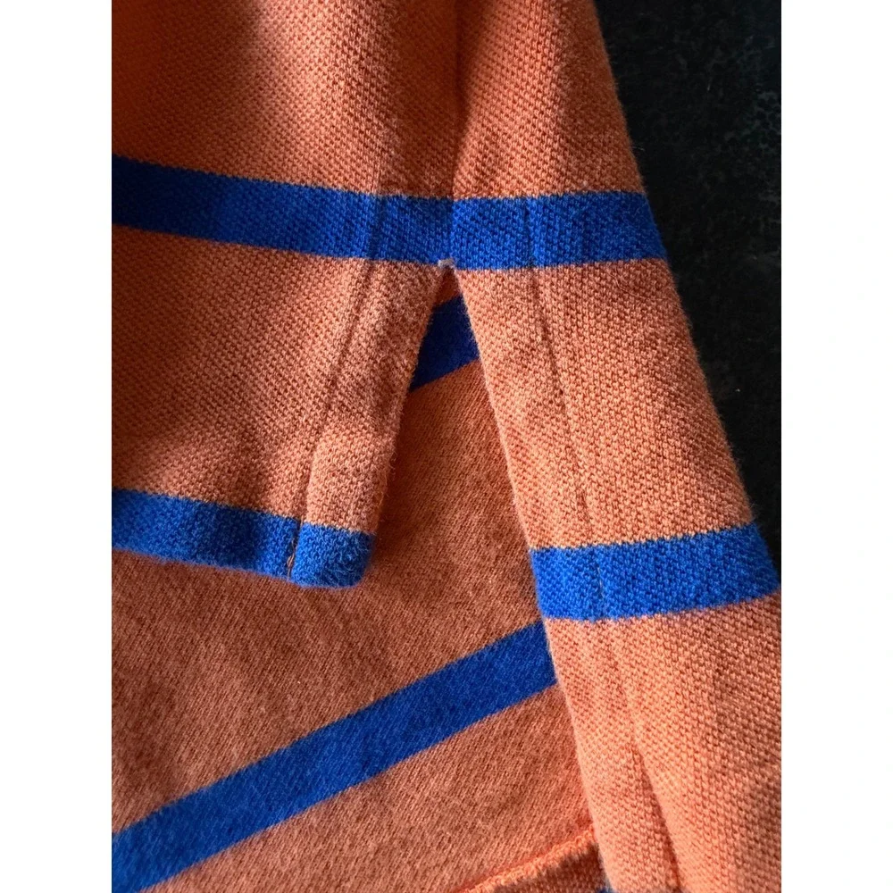 Polo Ralph Lauren Mens Large Orange Blue Striped Short Sleeve Pique Polo Shirt